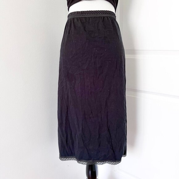 Vintage Rosin Black Midi Slip Skirt with Lace Trim - Picture 7 of 7